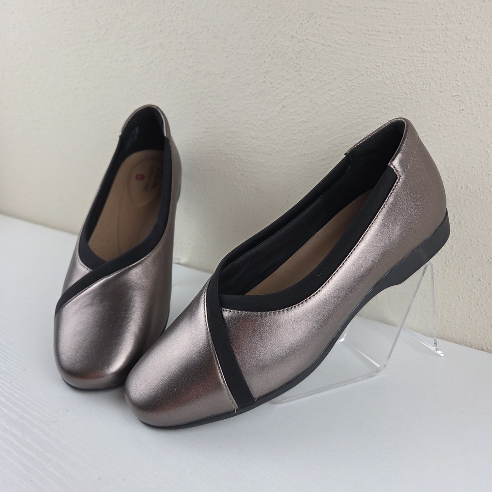 Clarks Unstructured Flats Darcey Ease 2 Metallic Pewter Comfort Shoes Womens 6 M